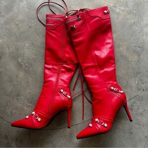 AZALEA WANG ❤️‍🔥 Maeve Red Stiletto Motorcycle Boot NWOT